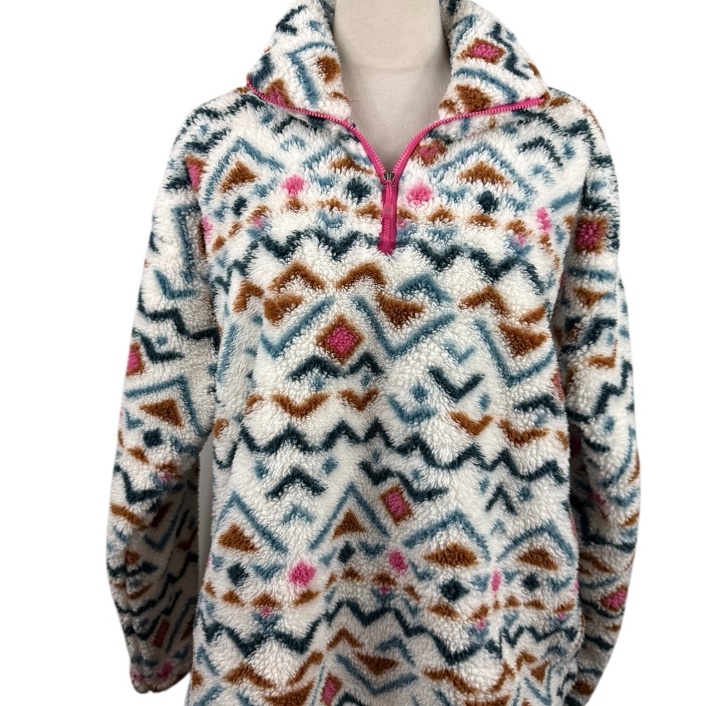 Eddie Bauer Aztec print quarter Zip Pullover fuzzy Fleece XLarge - Picture 2 of 15